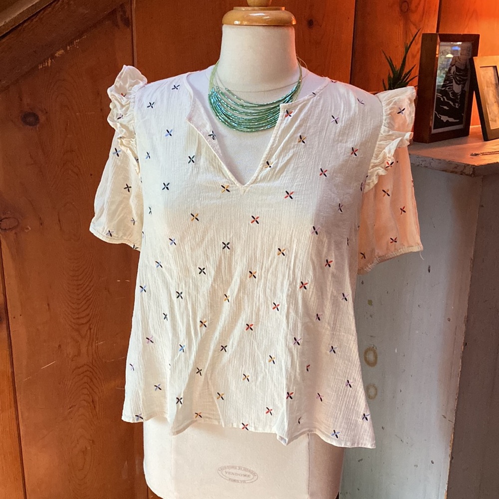 Madewell Gauze Cotton Top with Embroidery